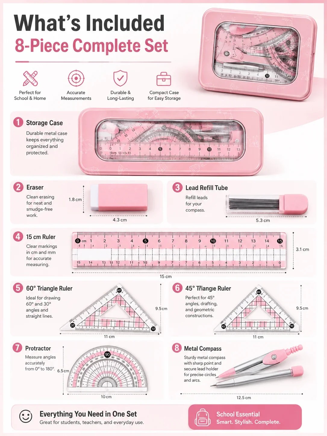 8-Piece Math Geometry Set for  - Compass Geometry Set recension och pris