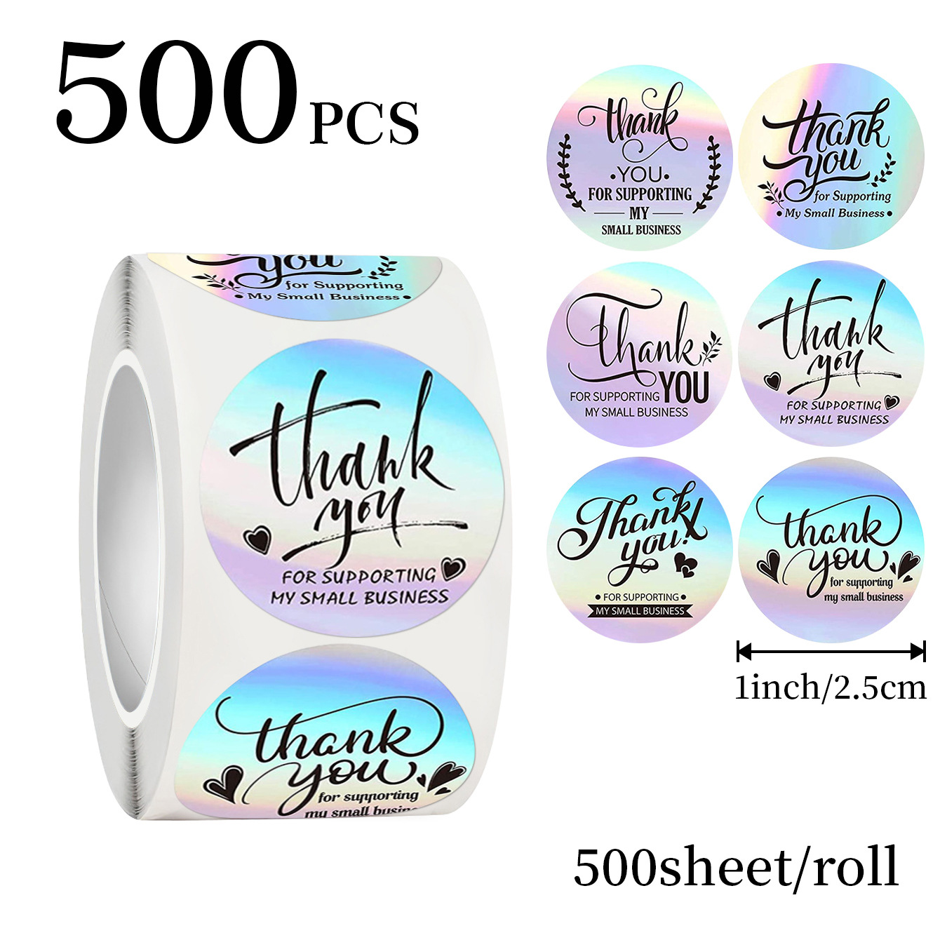JCAC 500pcs/roll 1 Inch Hologr - Sticker Label Roll recension och pris