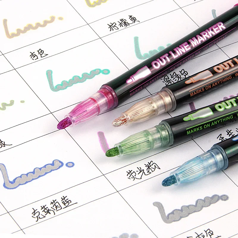 8-60 Color Double Line Outline - Highlighter Set Pastel recension och pris