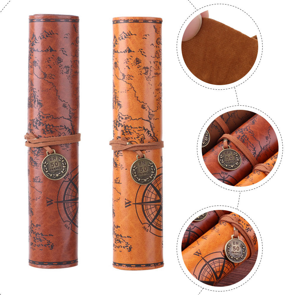 2Pcs Vintage Pencil Case PU Ro - Pen Pouch Roll recension och pris