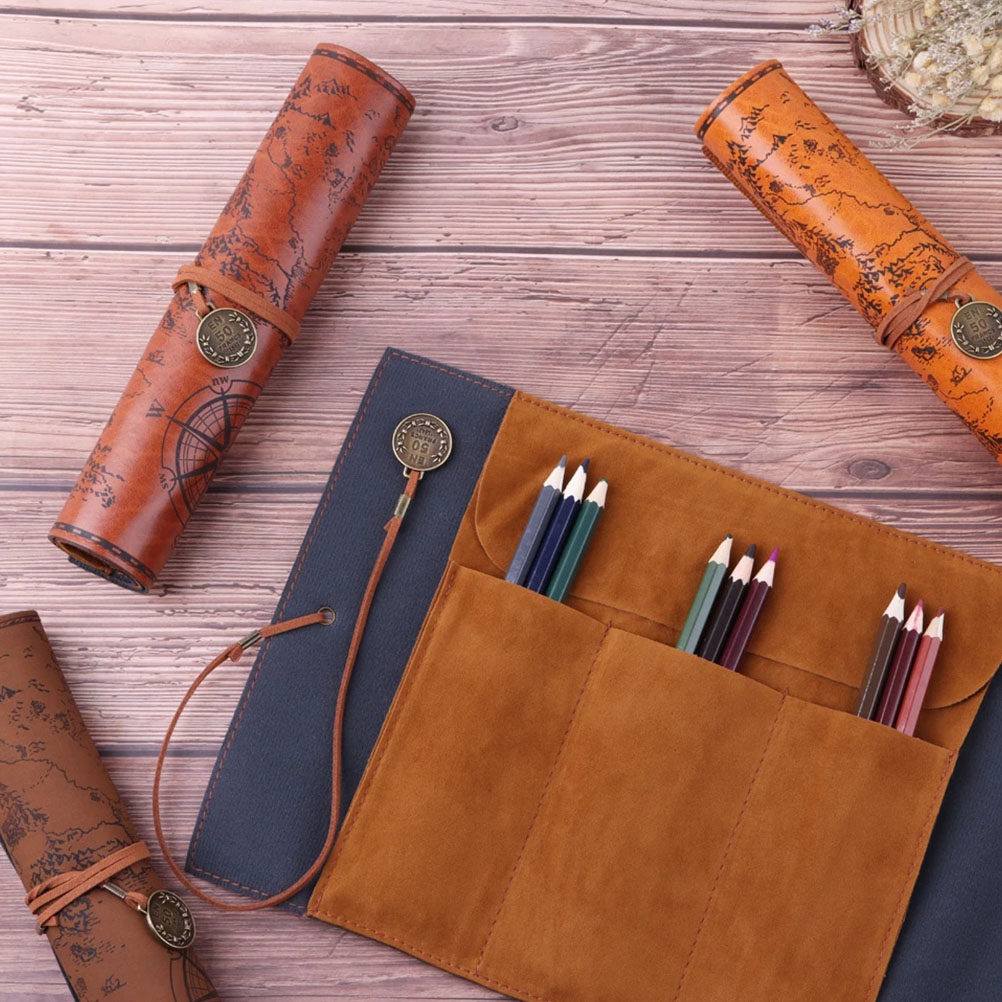 2Pcs Vintage Pencil Case PU Ro - Pen Pouch Roll recension och pris