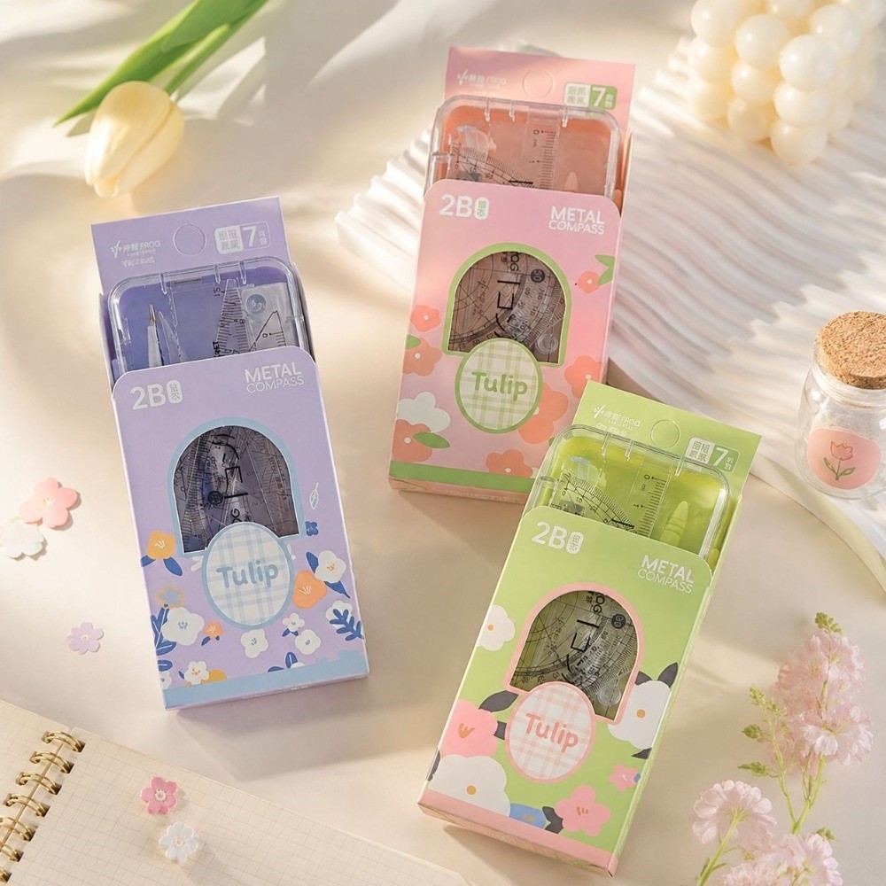2/7pcs Portable Tulip Student  - Compass Geometry Set recension och pris