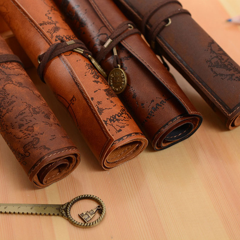 Vintage Retro Treasure Map Pen - Pen Pouch Roll recension och pris